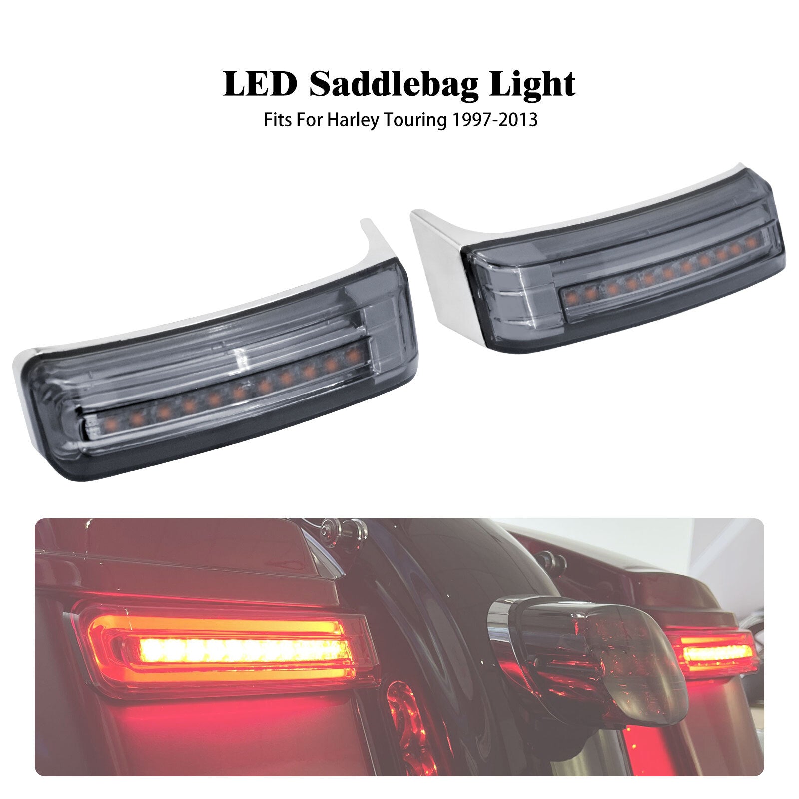 Saddlebag Turn Signal Brake LED Lights w/ Smoke Lens for Harley Touring 97-2013