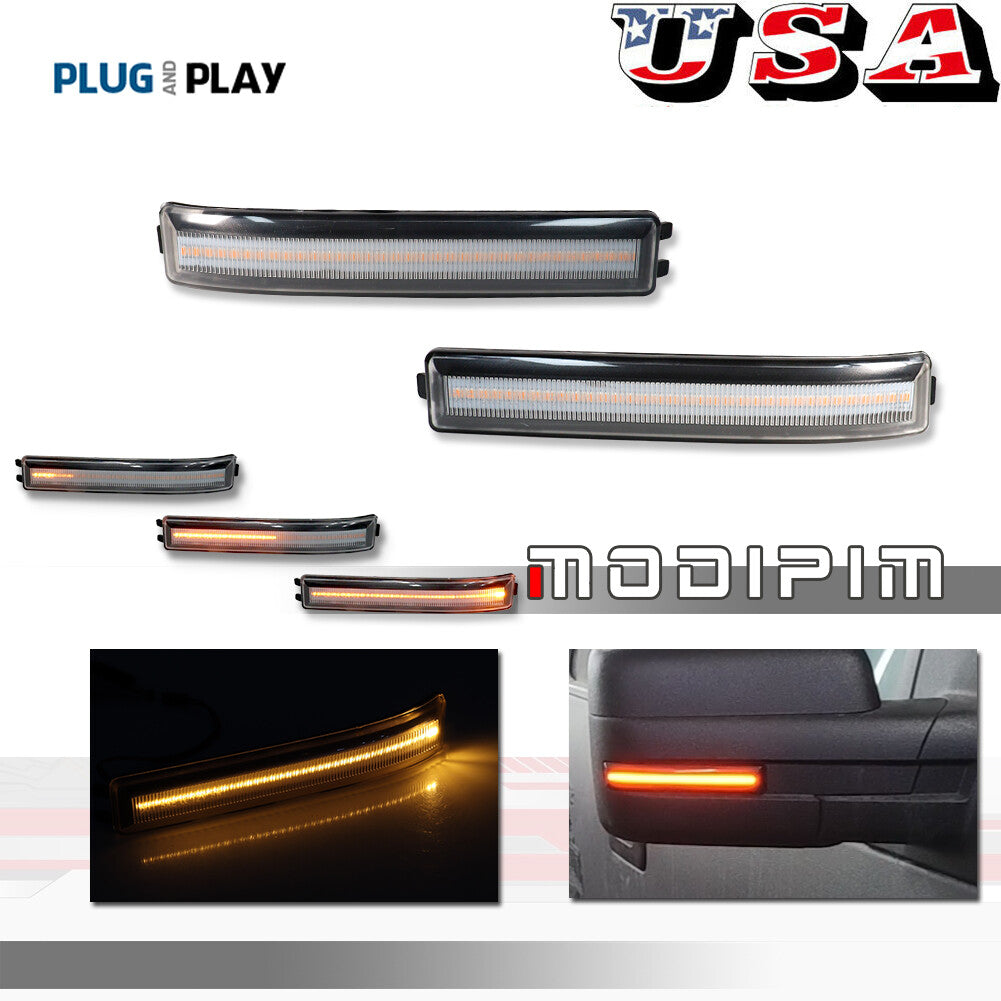 Sequential Blinker Amber LED Side Mirror Lights (Pair) for 2009-14 for Ford F150