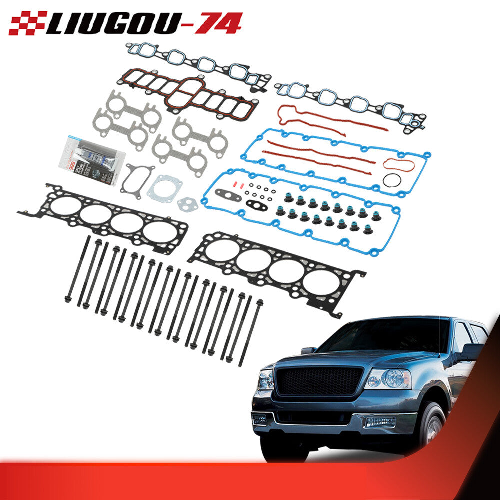 Suitable for 2000-2004 for Ford F150, F350, Expedition, Excursion, E150 head gasket and bolt sets.