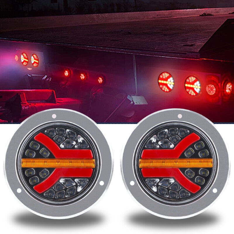 2X 4inch Round LED Truck Trailer Flowing Turn Signal Tail Brake Stop Lights DRL