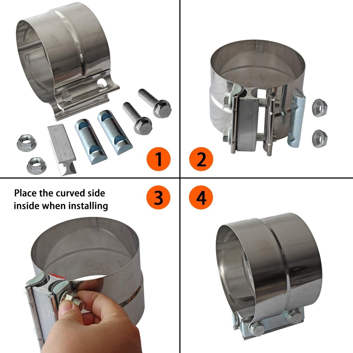 2x 5-inch ring connector exhaust with clip muffler coupler, T304 stainless steel,