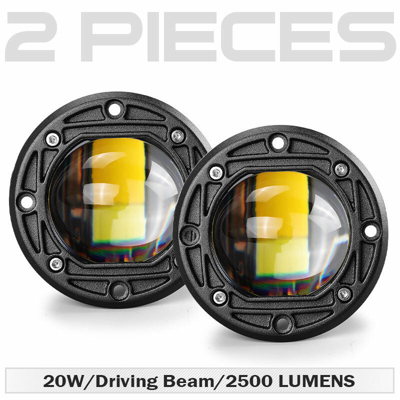 2x 3inch Round Flush Mount LED Pods Work Light Offroad Spot Driving Yellow+White