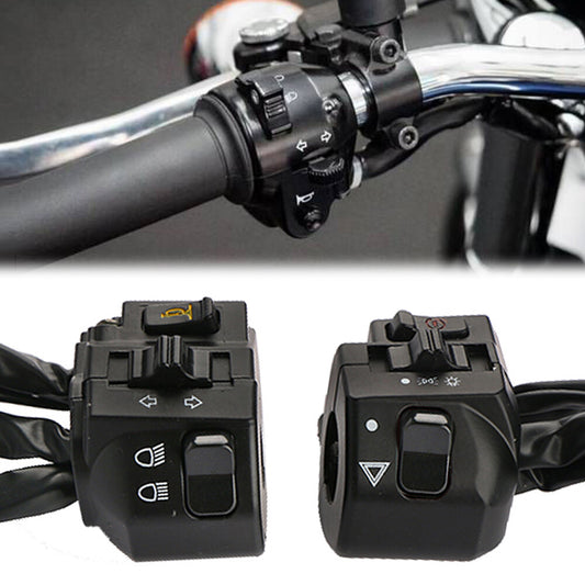 A pair of motorcycle 7/8 inch handlebar horn buttons, turn signals, and electric start switches.