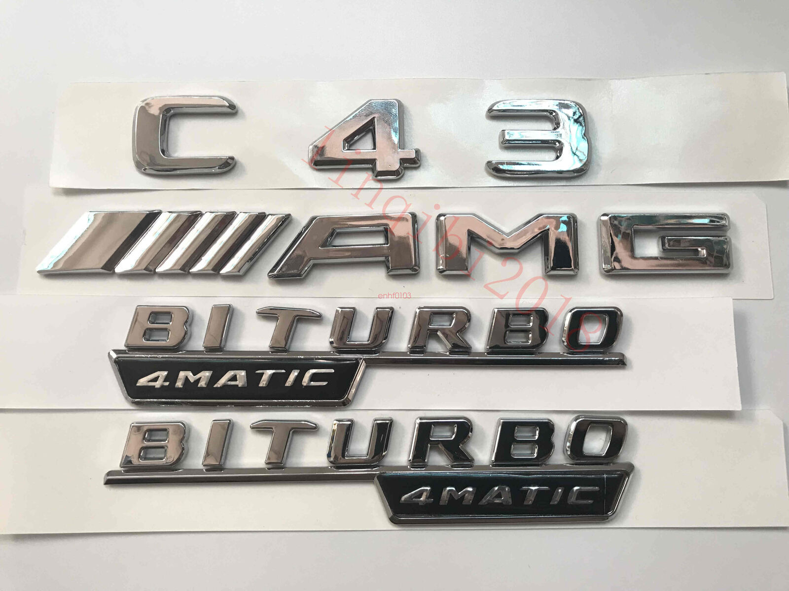 2018 C43 + AMG + BITURBO Letter Trunk Embl Badge Sticker for Mercedes-Benz