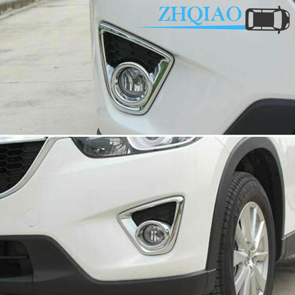 2Pcs Chrome Front Fog Light Lamp Frame Brilliant ABS Cover Trim Fits CX5 12-14