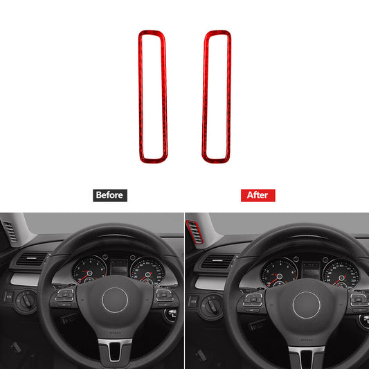 2X Red Carbon Fiber Vent Outlet Trim for Volkswagen for Passat 2006-11