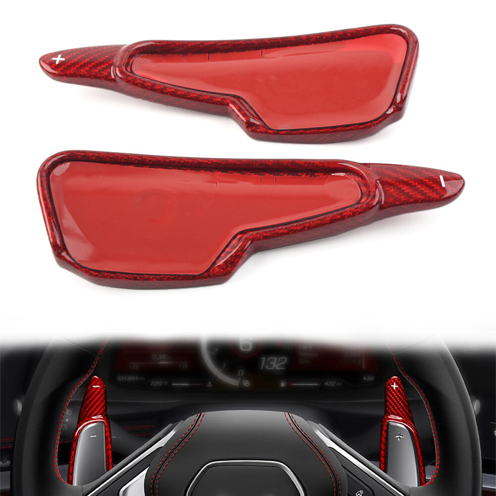 Fit for Chevrolet for Corvette C8 2020-2022 Carbon Fiber Red Steering Wheel Shift Paddle