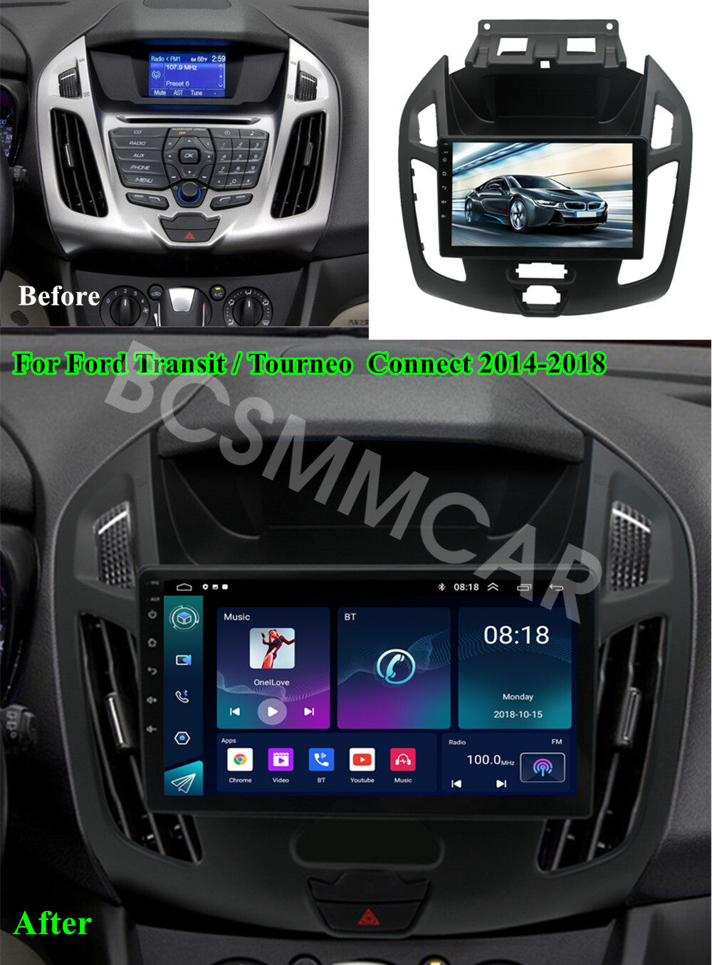 9 Fit For 2014-2018 for Ford Transit Connect Stereo Radio Head Unit For Carplay BT