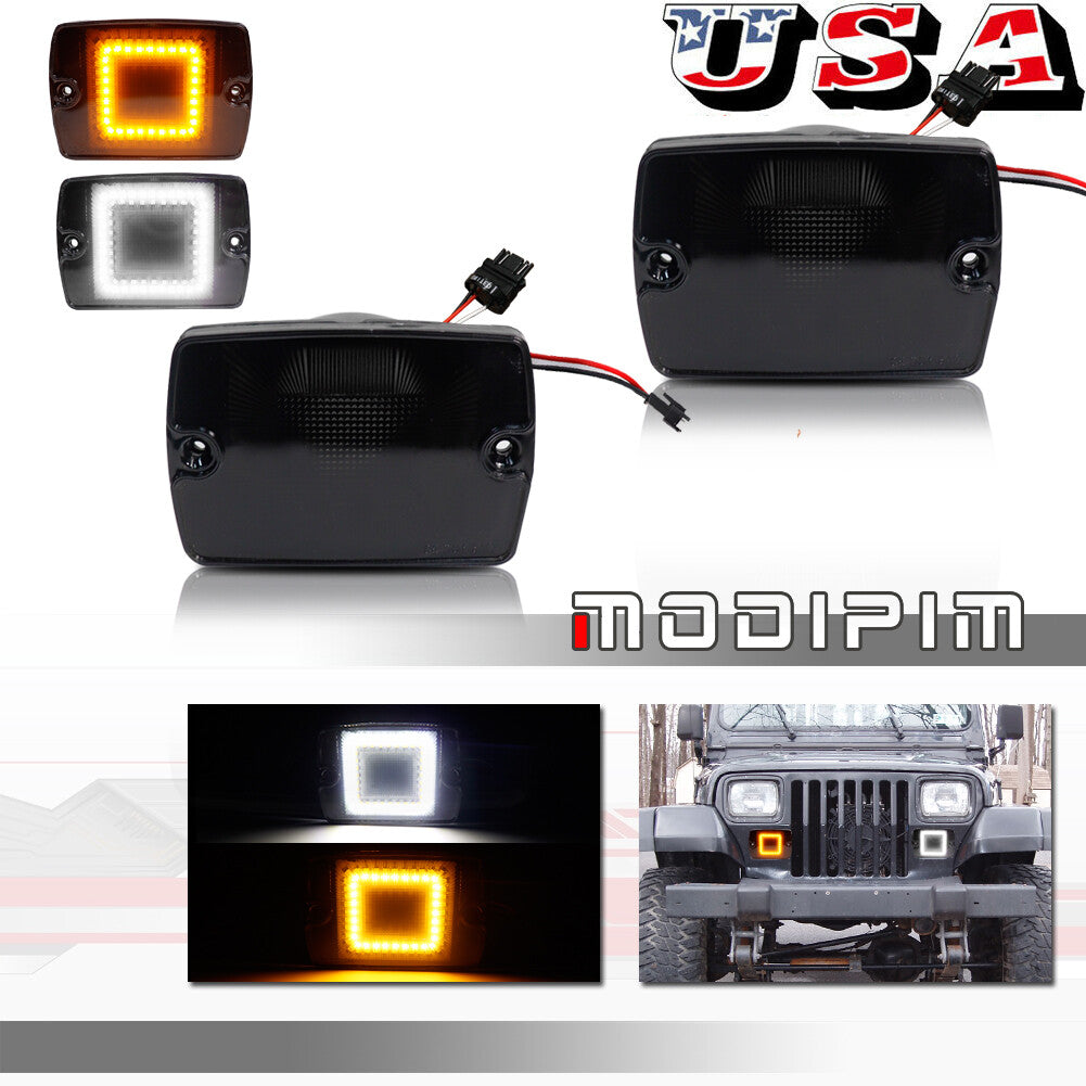 2-Piece Turn Signal LED Light Replacement Kit for Jeep for Wrangler YJ 1987-1995 Smoked Lens