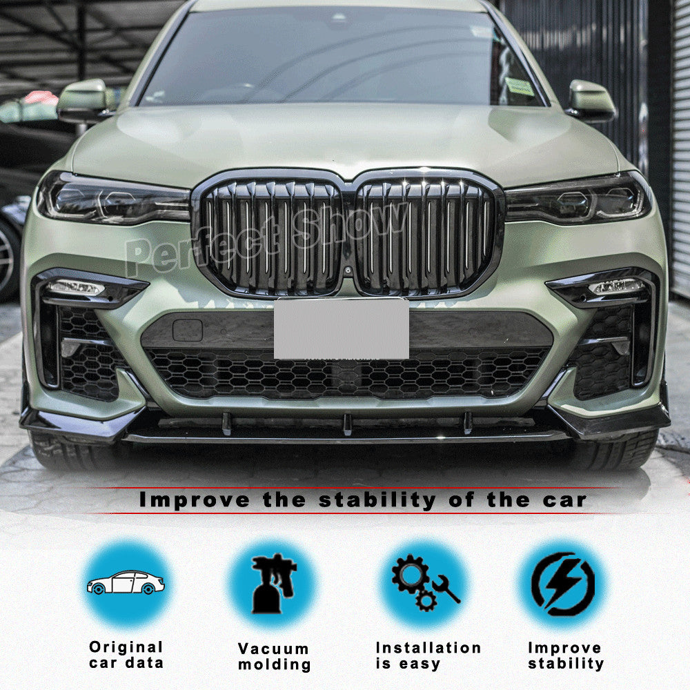 Fit for BMW X7 G07 M Sport Utility 2019-21 Gloss Black Front Bumper Lip Spoiler