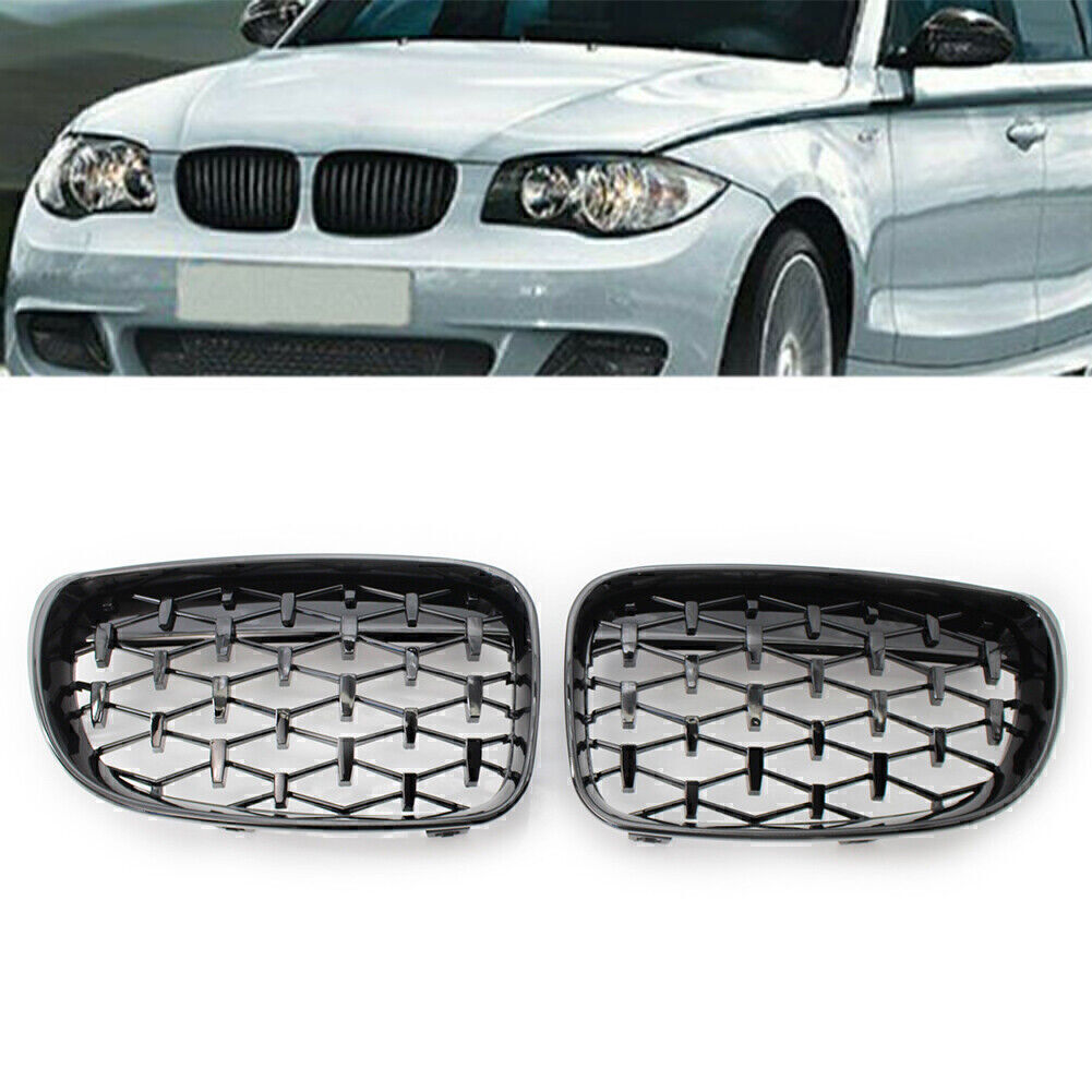 Diamond Meteor Front Grille Fit for BMW E81 E82 E87 E88 1 Series 2008-11 Gloss Black