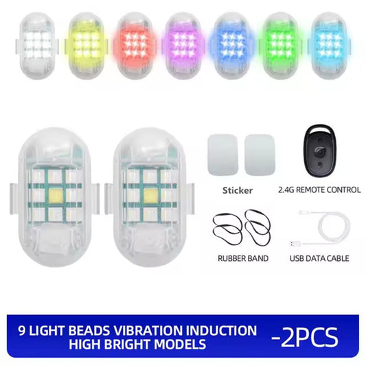 2Pc Motorcycle Wireless LED Flashing Lights Remote Control 7 Colors Rechargeable
