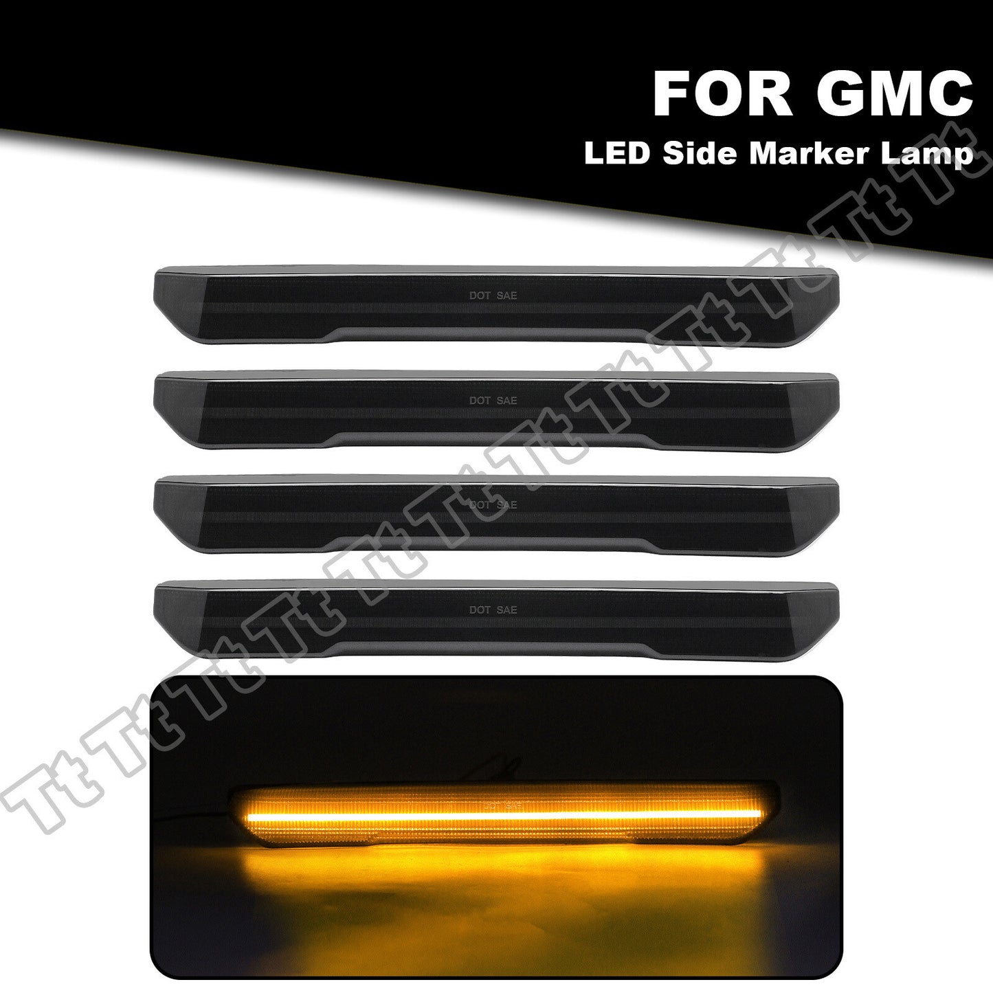4-piece LED front and rear side marker lights for 2020-2024 for GMC for Sierra 2500 3500 HD smoked