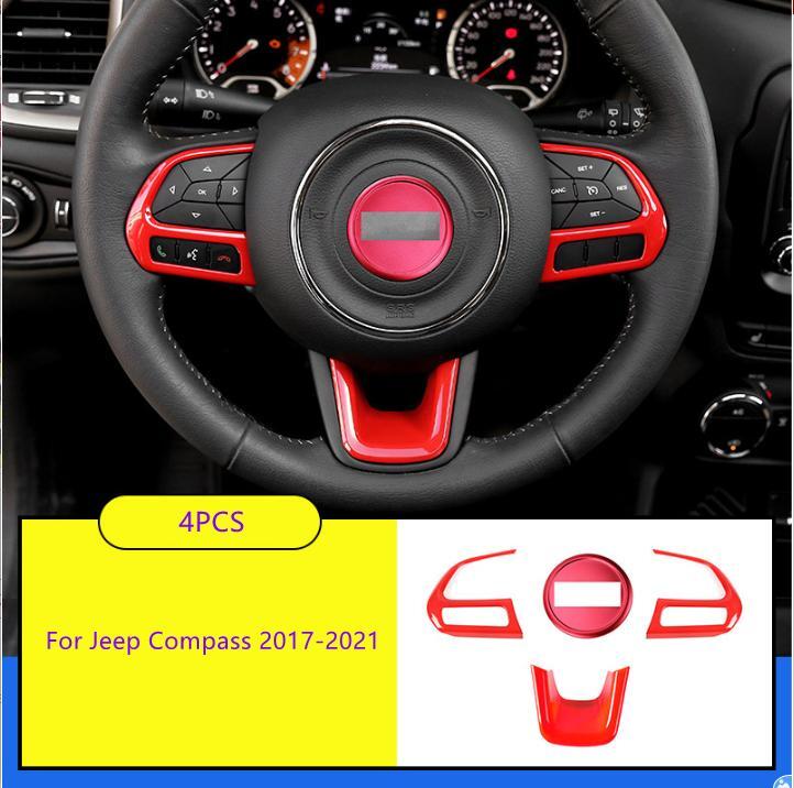 Fit for Jeep Compass 17-2021 Red ABS Inner Steering Wheel Cover Frame Trim 4PCS