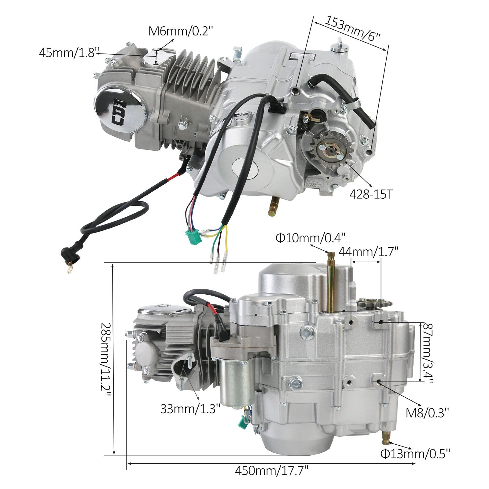 140cc engine, motor, and complete electric starter kit suitable for Dirt Pit bicycles, for Honda CT70, CT90, and 110cc models.