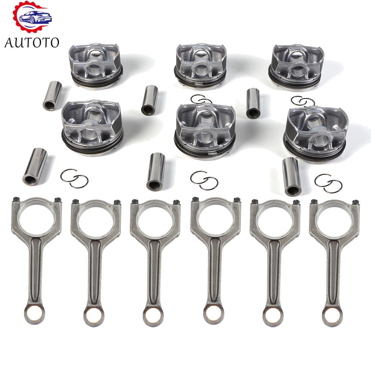 6Pistons Rings Set + 6pcs Connecting Rod 11247624615 for BMW F20 F21 F30 F10 X3