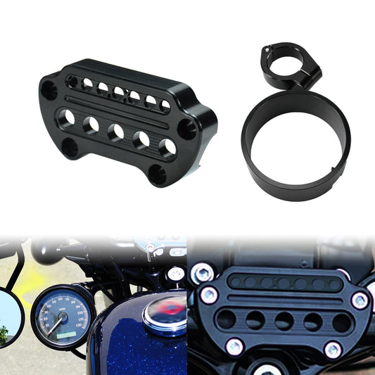 Front Indicator Handlebar Clamp Cover + Side Speedometer Bracket Fit for Harley
