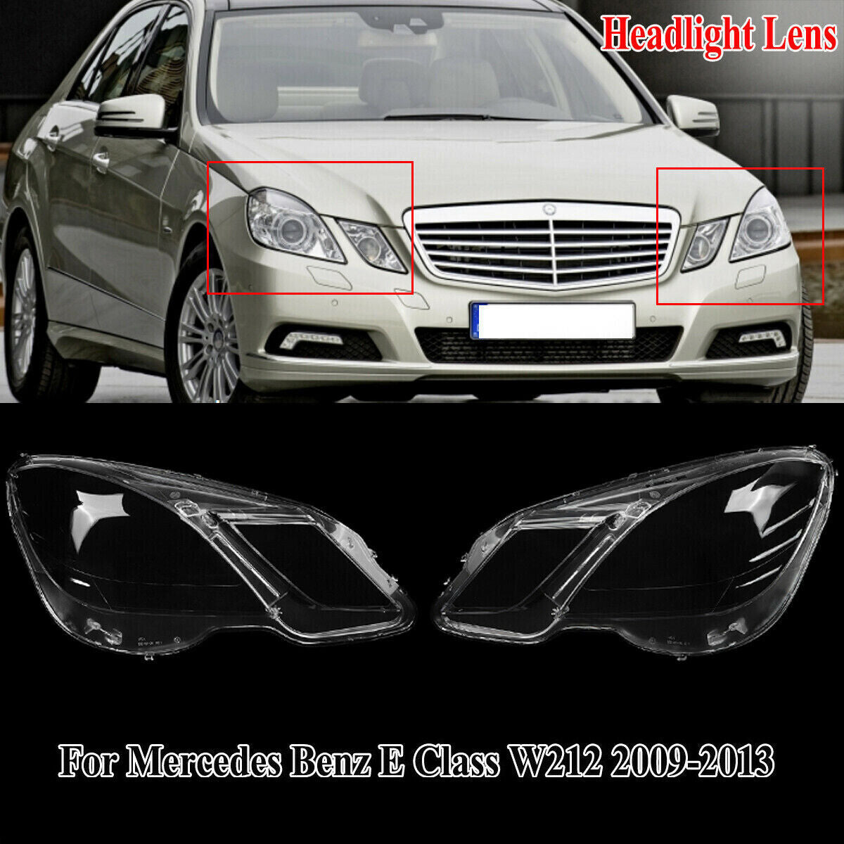 Pair Headlight Lens Cover for Mercedes-Benz E Class W212 E350 E500 E63 AMG 09-12