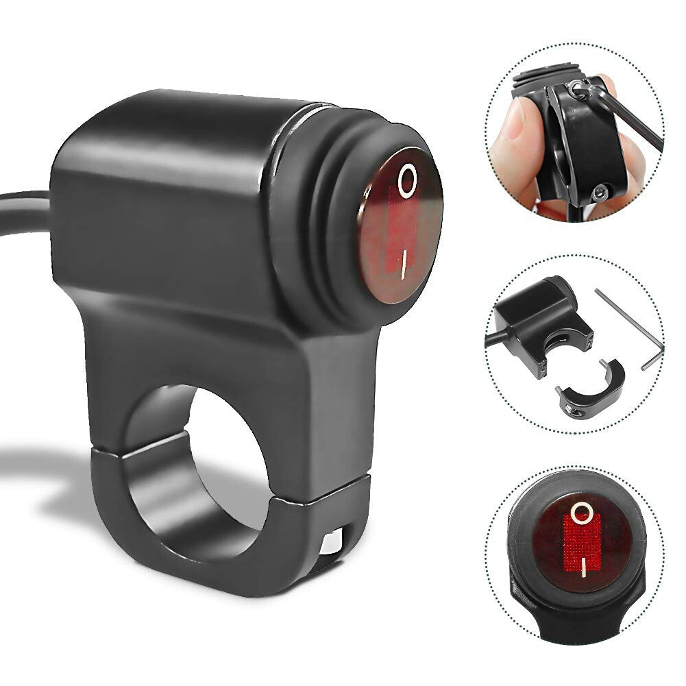 7/8 ATV Handlebar Light Switch, Waterproof Handlebar Headlight Switch, 12V