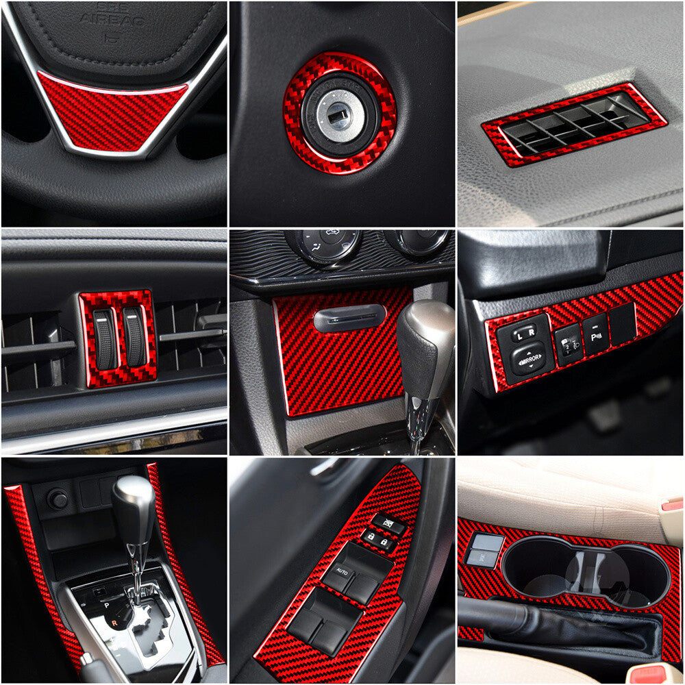 14Pcs For T@yota for Corolla 2014-2018 Red Carbon Fiber Full Kit Set Interior Cover
