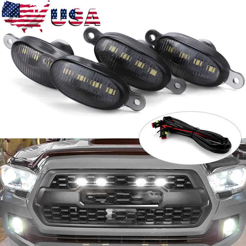 4X Front Grille Grill Running Lights Smoke for Ford F-150 Style White LED