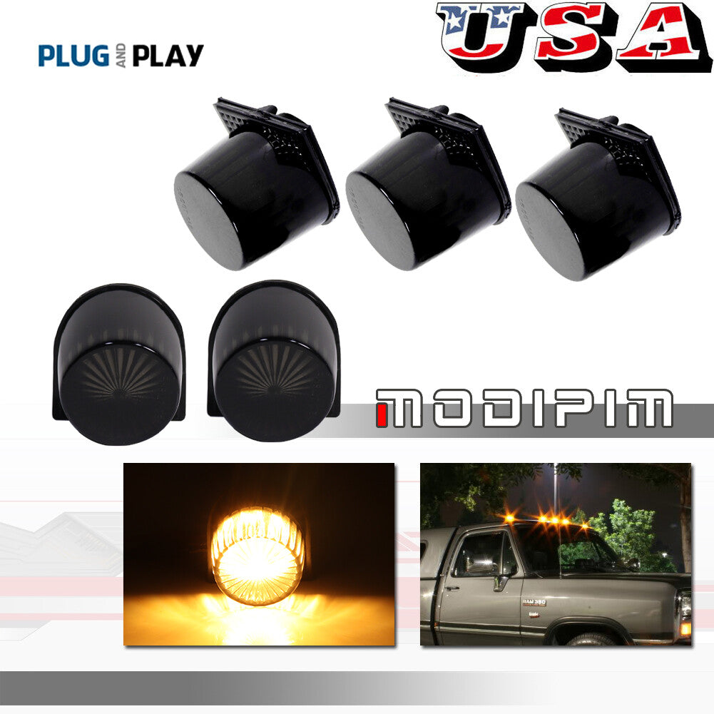 5-piece LED smoked roof cab clearance daytime running lights for 84-93 for Dodge D/W Series pickup trucks