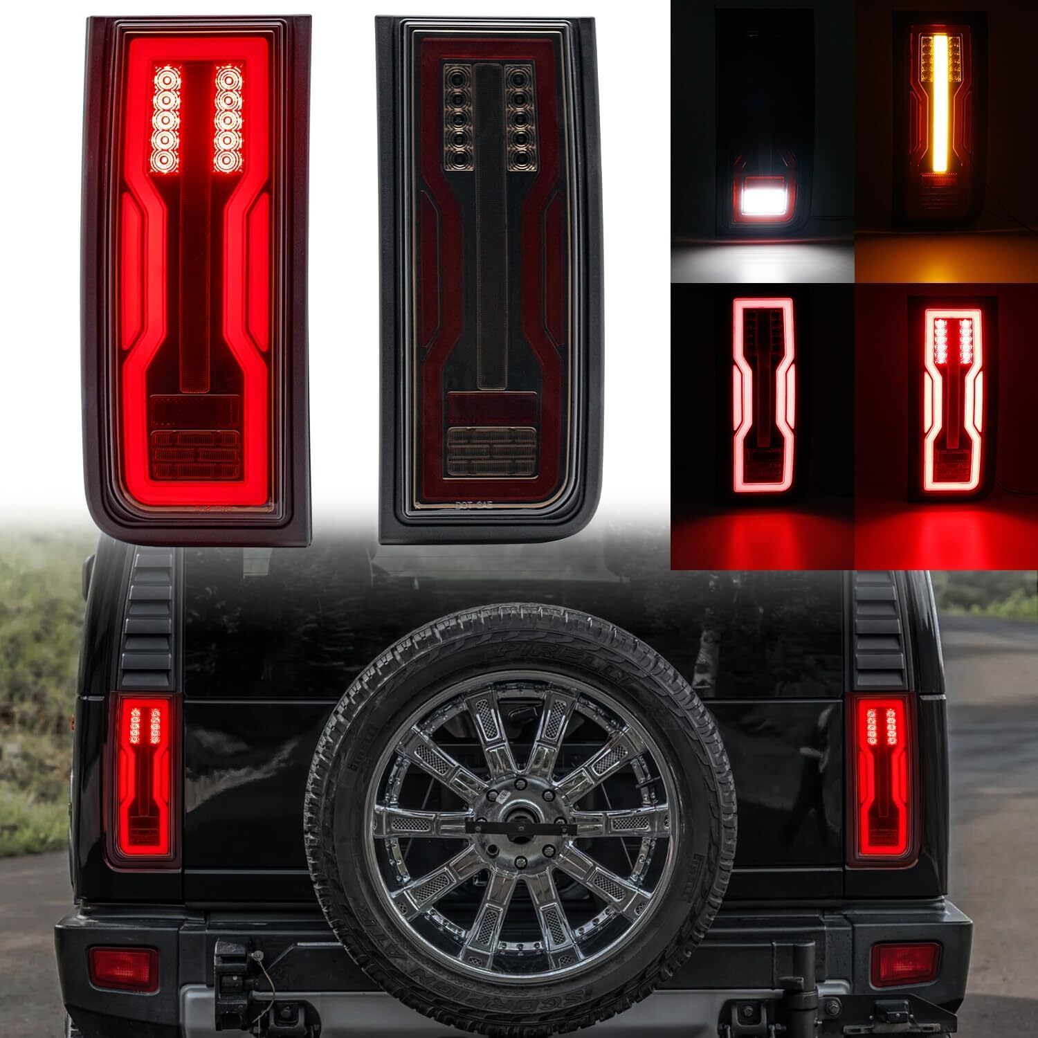 Smoked LED rear brake, turn signal, and reverse indicator lights applicable to 03-09 for Hummer H2 SUV 4-in-1