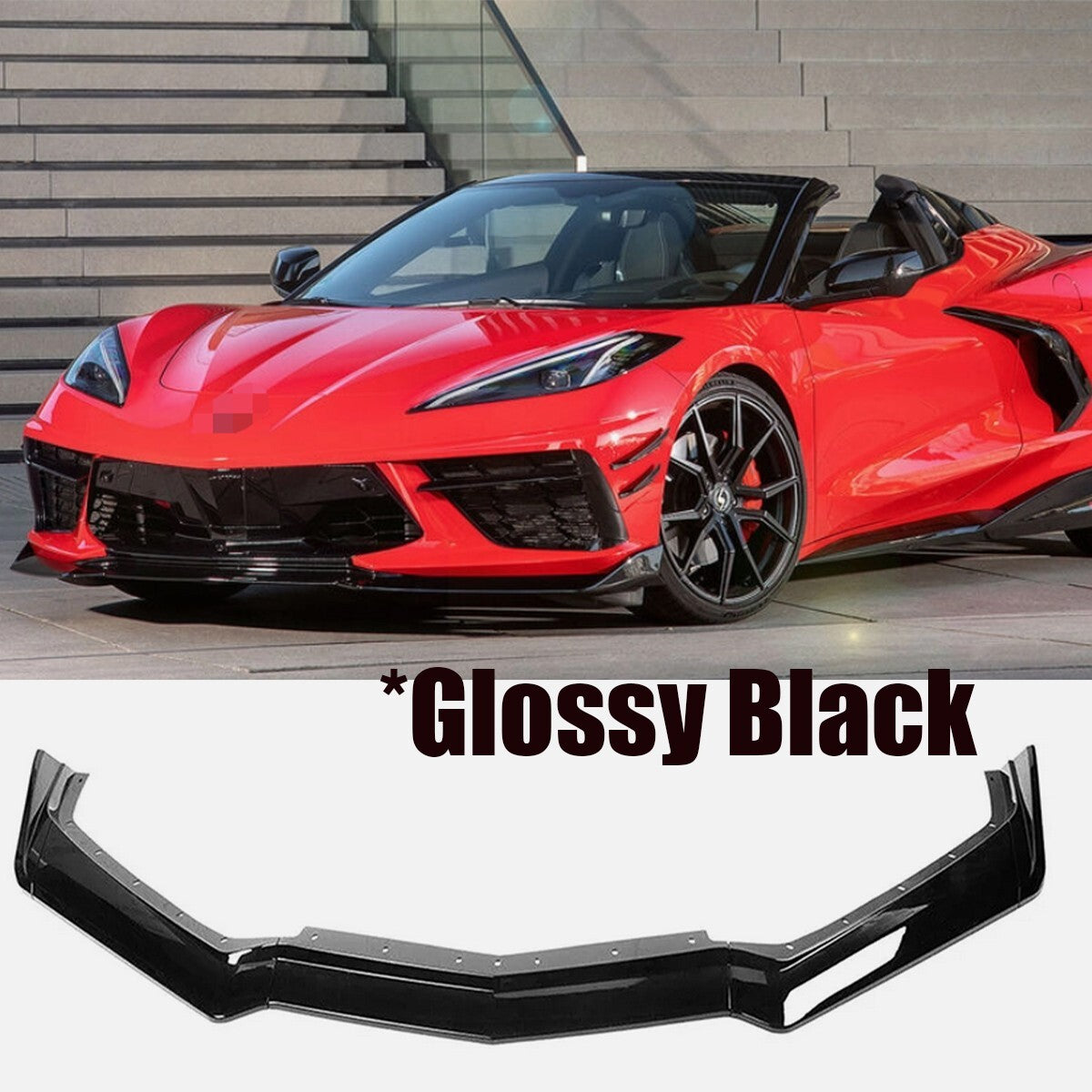 Front Bumper Lip Spoiler Splitter for Corvette C8 20-2022 5VM Style Glossy Black