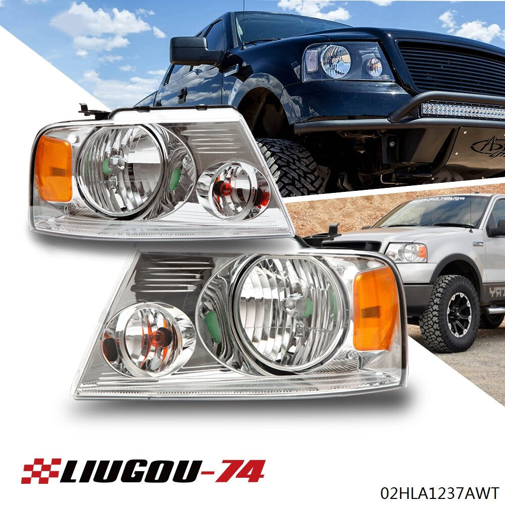 2-piece headlight assembly for 04-08 for Ford F-150 F150 Chrome House Amber Side U