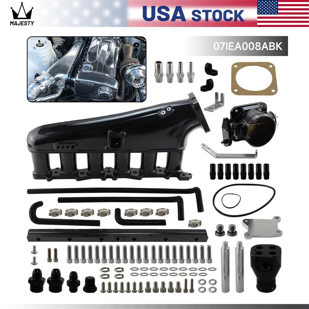 Intake Manifold Fuel Rail Throttle Body 90mm For Skyline GTR R32 R33 RB26DET BK