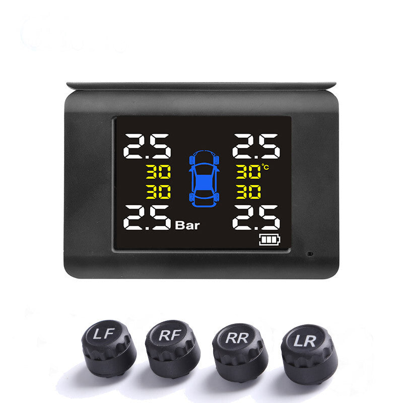 Wireless Solar TPMS LCD Car Tire Pressure Monitoring System W/4 External Sensors