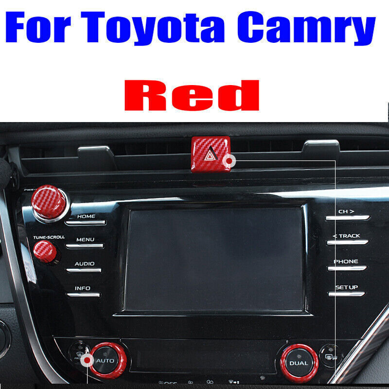 5P Red Carbon Fiber Central Console AC Switch Button Trim for Toyota for Camry 18-21