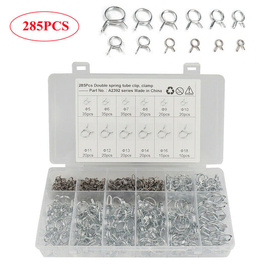 285-piece automotive dual-line fuel line hose clamp and spring clip sorting kit