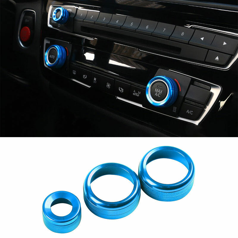 3PCS Blue Aluminum Car Volume Switch Button Ring for BMW 3 4 Series GT 2013-2019