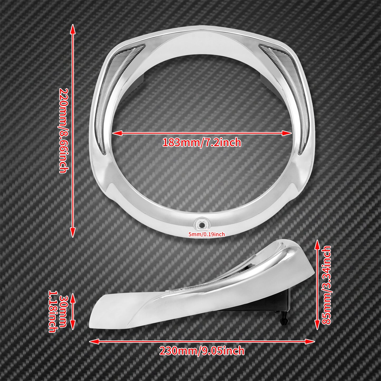 Chrome 7 LED Headlight Bezel Batwing Fairing Cover Fit for Harley Touring 2014