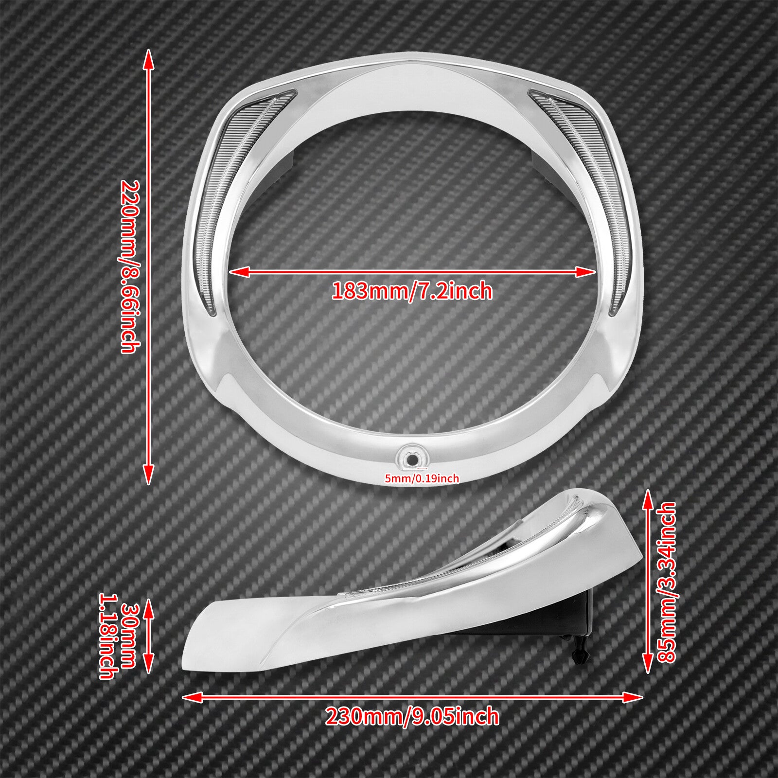 Chrome 7 LED Headlight Bezel Batwing Fairing Cover Fit for Harley Touring 2014
