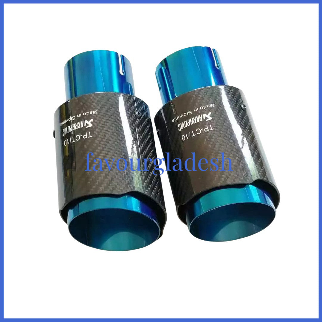 1X 2.5 63mm  3.589mm Akrapovic Glossy Carbon Fiber Exhaust tip Blue End pipe