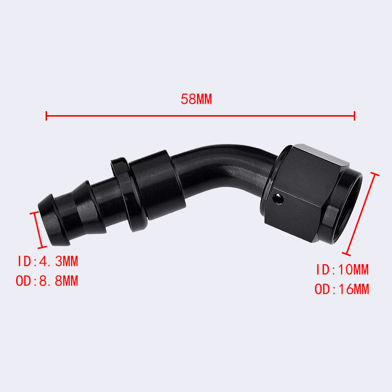 4AN AN4 45 Degree Push-On Hose End Fittings/Adapters Push Lock Barb Black