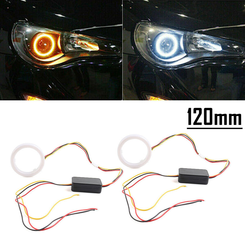 White Amber 120MM Switchback LED Angel Eyes Halo Rings Car Headlight Retrofit