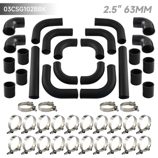 12PCS 2.5 63mm Universal Turbo Intercooler Pipe Piping+Silicone Hose Clamp Kit