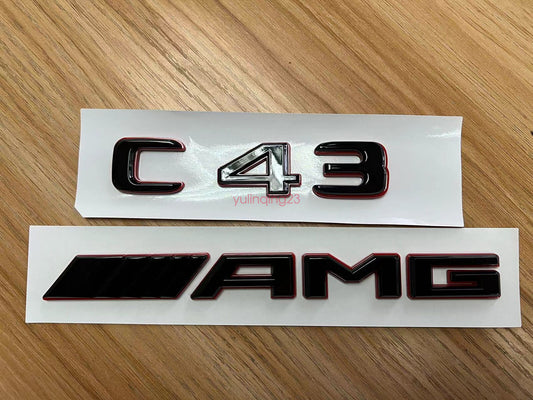 Black and red numeral and letter trunk badge applicable to C43 AMG