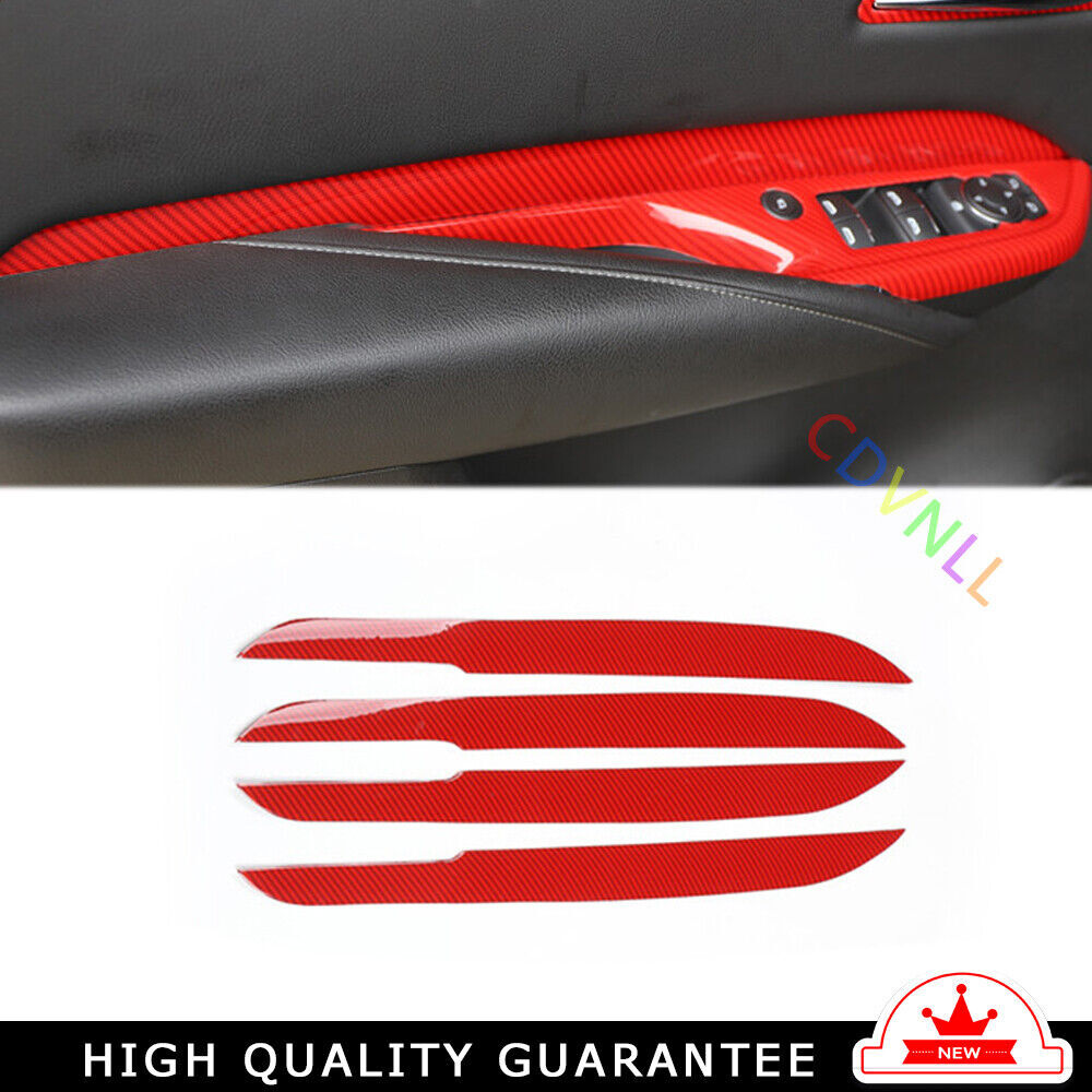Inner Door Panel Cover Trim Interior for Cadillac XT4 2018-2023 Red Carbon Fiber