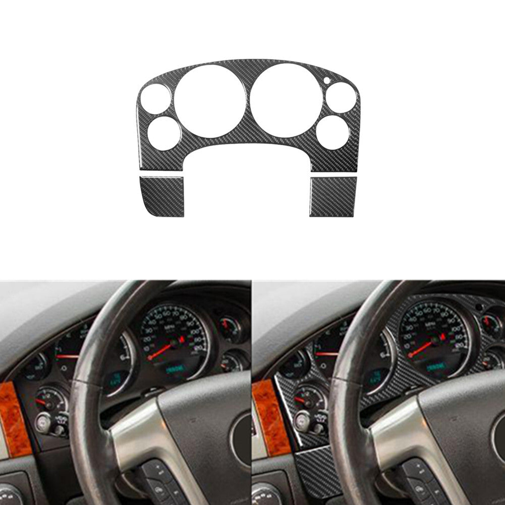 3pcs Carbon Fiber Speedometer Cover Trim For Silverado/Tahoe/ for Sierra 2007-2014