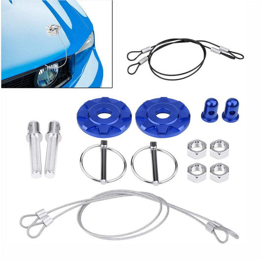 2x CNC Aluminum Universal Car Bonnet Hood Pin Lock Latch Appearance Kit Blue