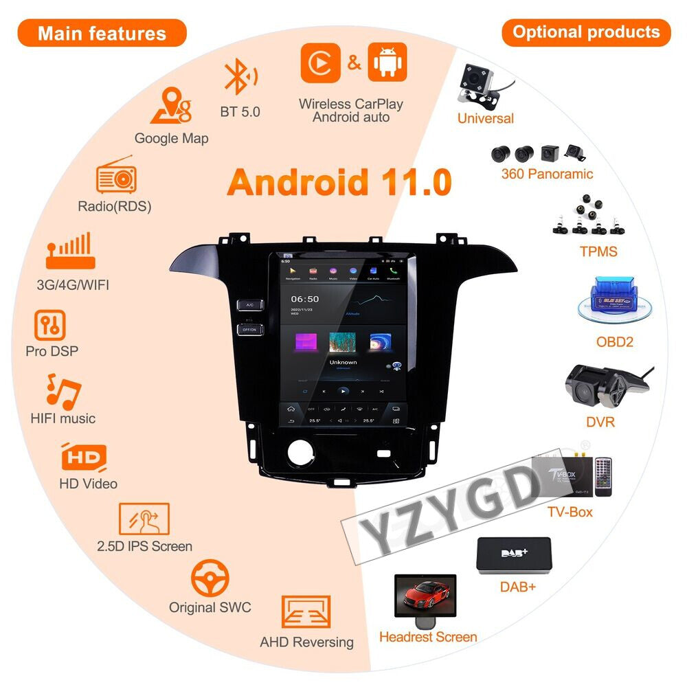 for Ford S-Max Galaxy 2007-15 CarPlay 2Din Car Radio Stereo Receiver 64GB Screen