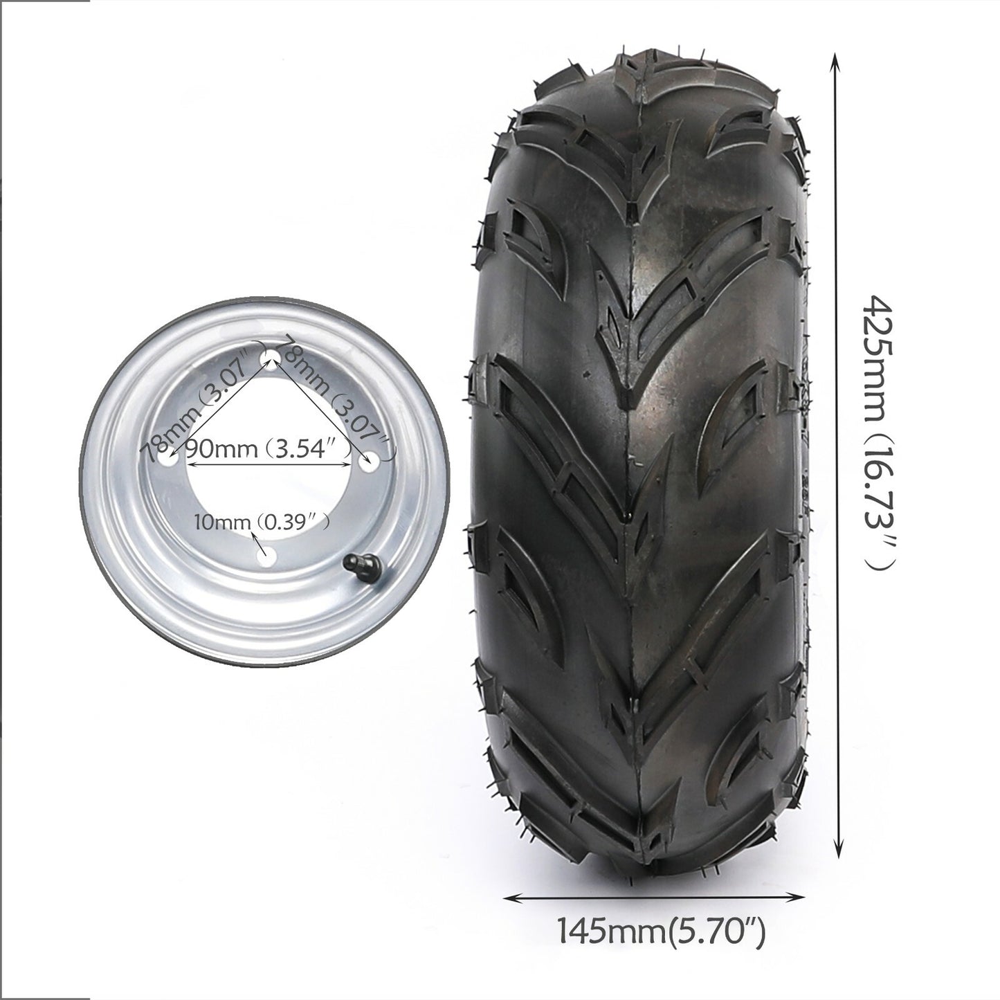 2-Piece Set of 16x8-7 Tires, Rim, 4 Bolts, 7-inch Wheels, 16x8x7 Suitable for Mini Bikes, All-Terrain Vehicles, Four-Wheel Go-Karts