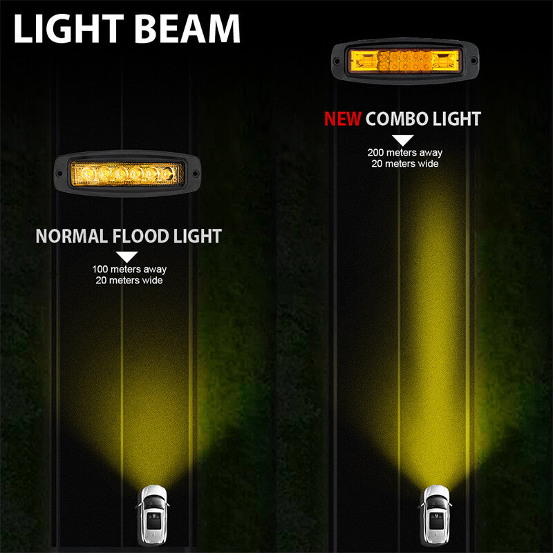 2X 7inch Amber Flush Mount LED Pods Work Light Bar Flood Driving Reverse Offroad