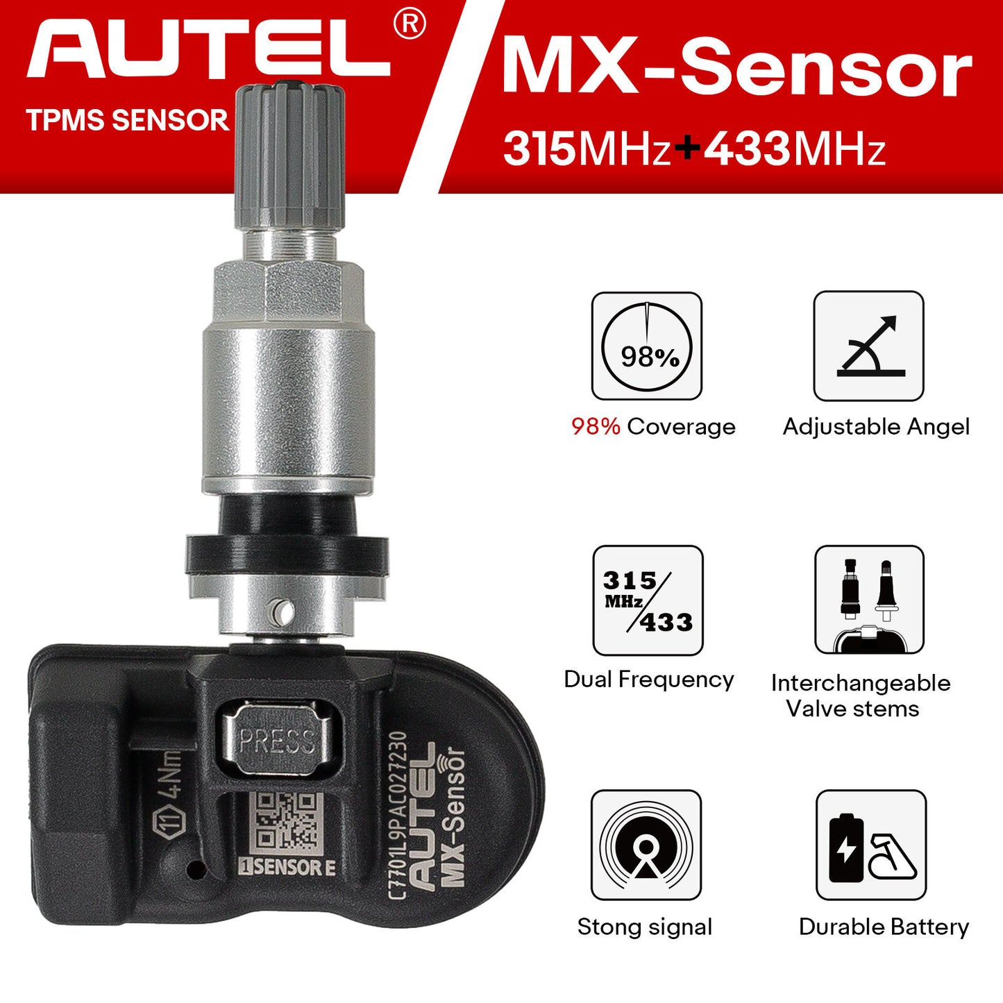 MX-Sensor 315/433MHz 2 in 1 Programmable TPMS Sensor Tire Pressure Monitor