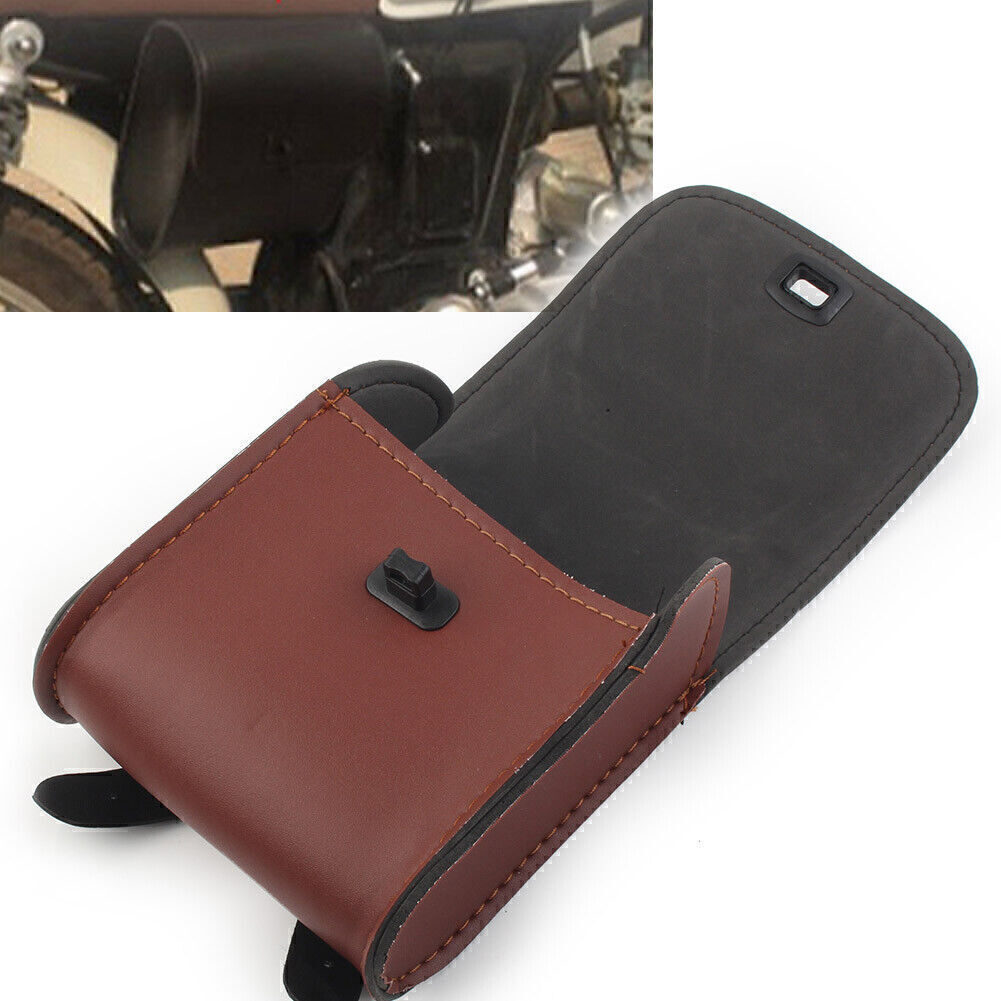 Motorcycle Saddle Luggage Pu Leather Side Tool Bag Storage Pouch Universal Brown