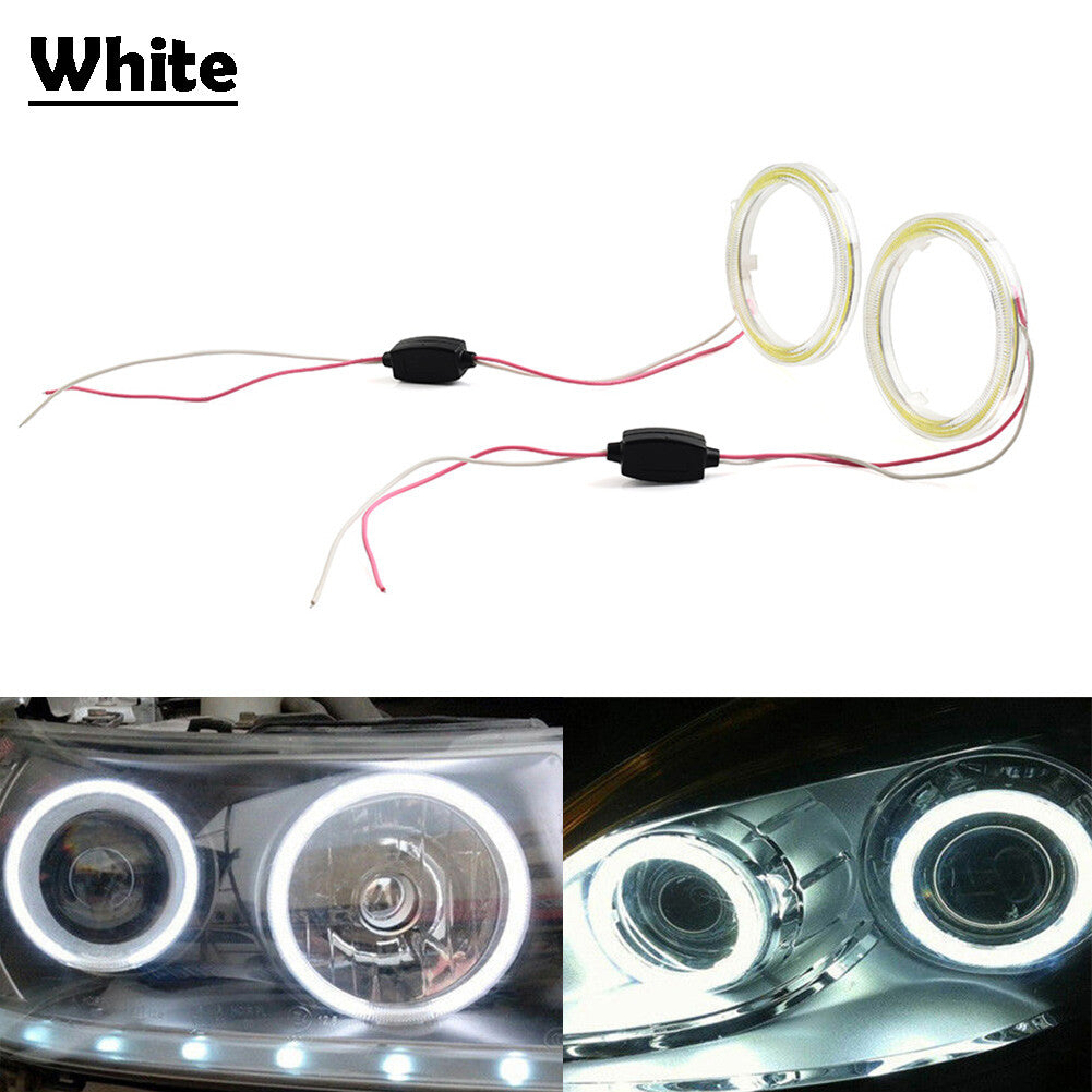 70MM DRL Car Fog Headlights COB Angel Eyes Halo Ring LED Light White Lamp 12V
